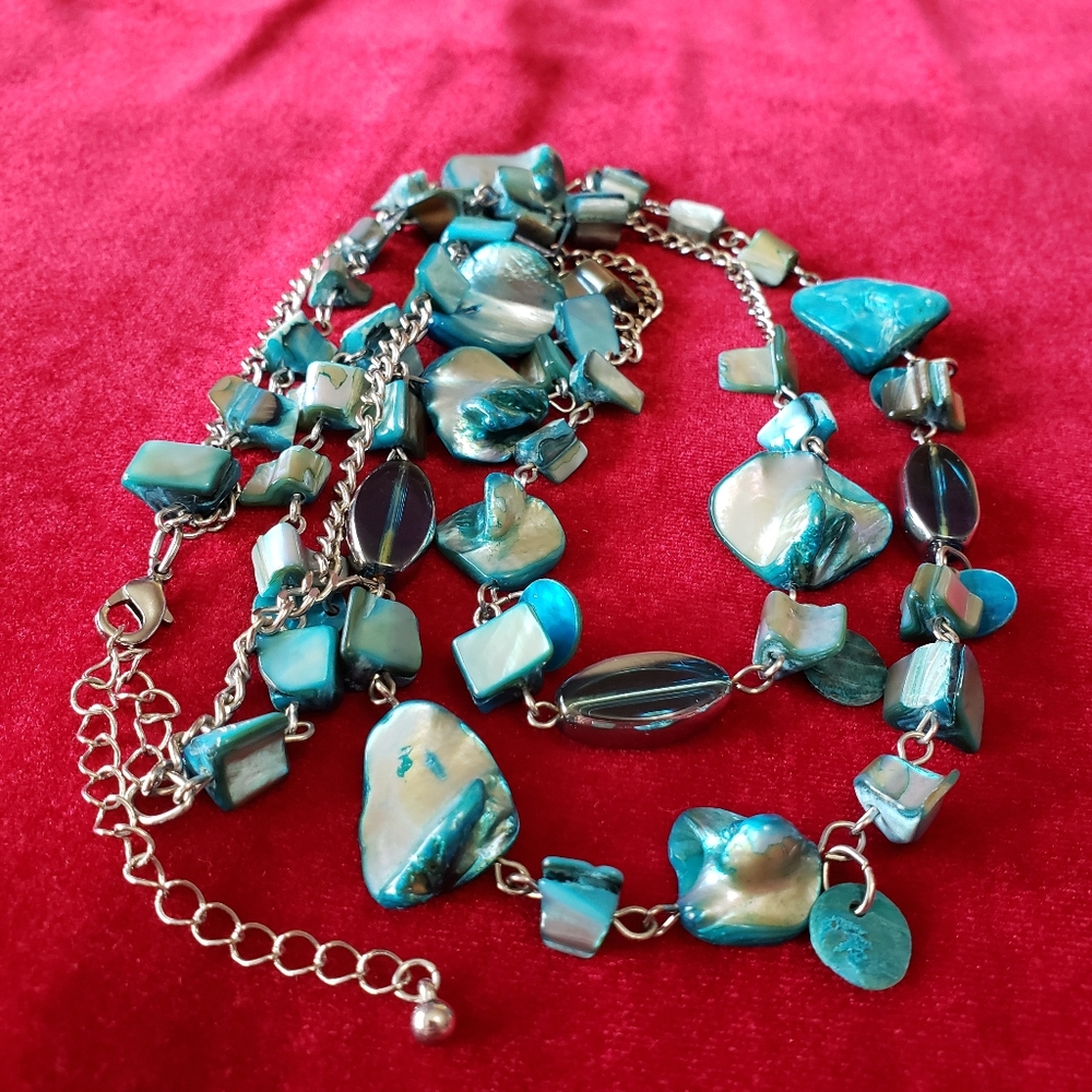 Two Strand Blue Shell and Glass bead Necklace - Picture 2 of 11
